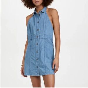 Free People Sami open back Blue Denim Halter Dress size Large